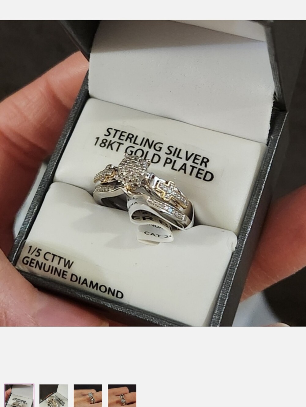 New Sterling Silver 18K Gold Plated Diamond Accent Wedding Ring Set - White/Gold
